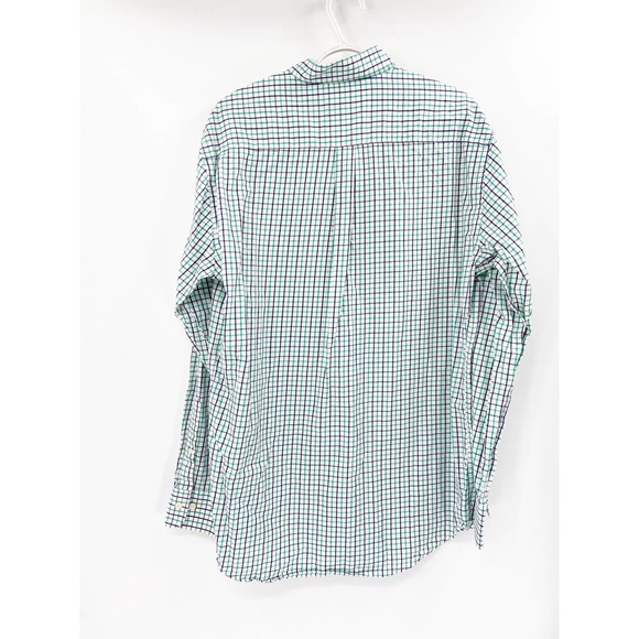 Peter Millar White Green Blue Striped Plaid Cotton Long Sleeve Button Down Shirt - Picture 2 of 6